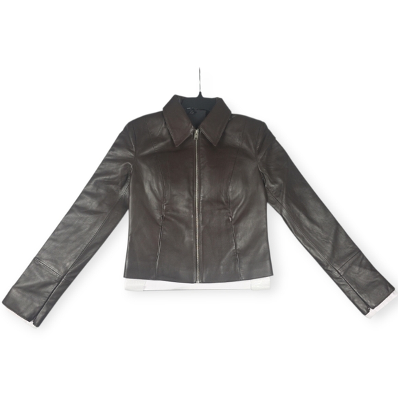 New LAMARQUE Oceana Fitted Leather Jacket Women’s Sz XS Brown NWT $595-$635 MSRP - Picture 7 of 16